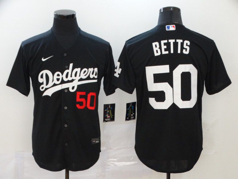 Men Los Angeles Dodgers #50 Betts Black Nike Game MLB Jerseys